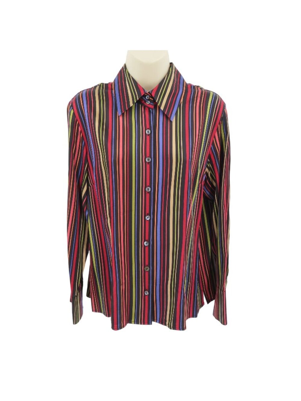 Talbots 10 Petite 10P Silk Blend Rainbow Multicolor Striped Collar Button Shirt